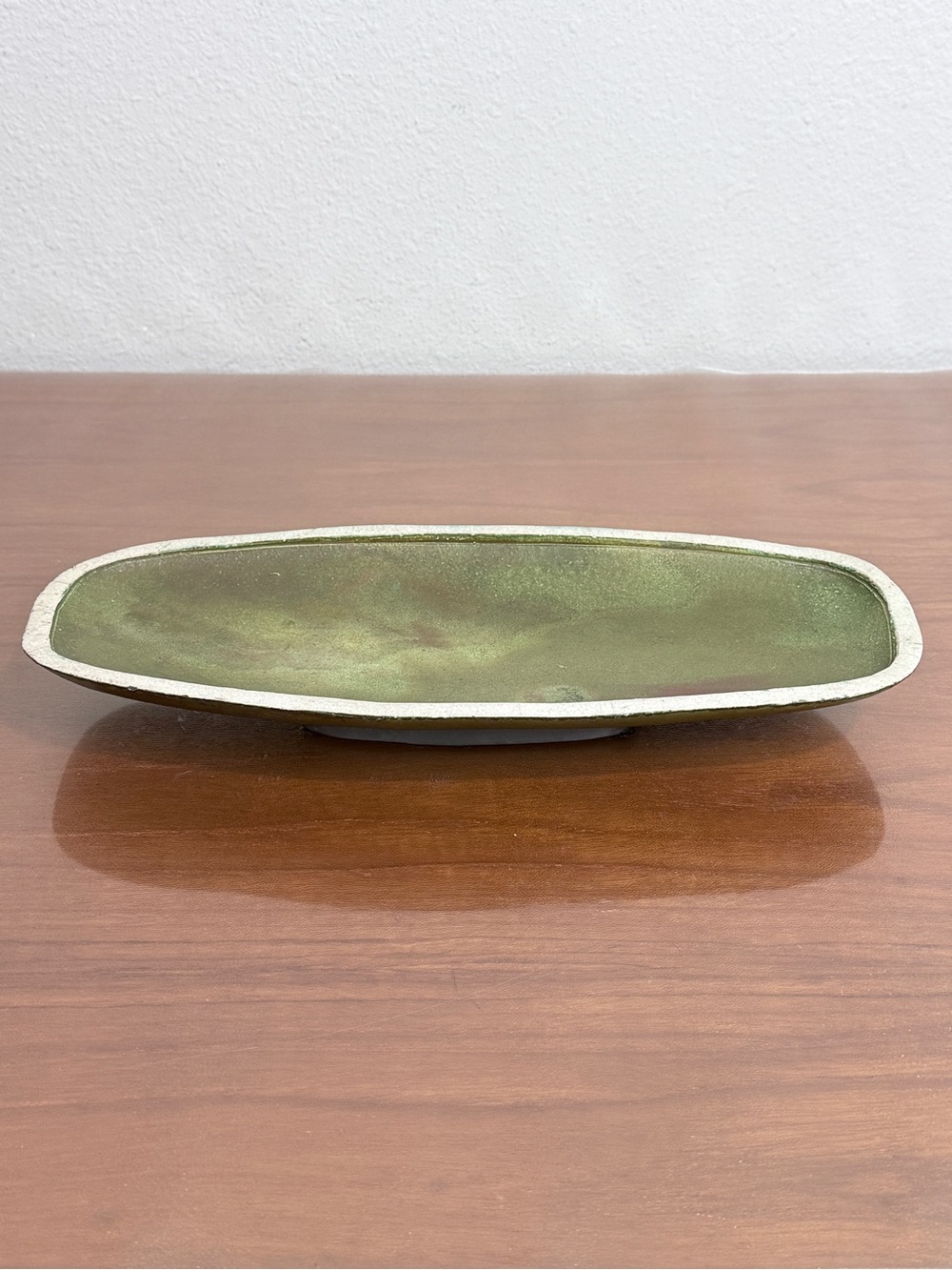 Vintage Handmade Raku Pottery Shallow Trinket Dish Bowl 13x5 inch